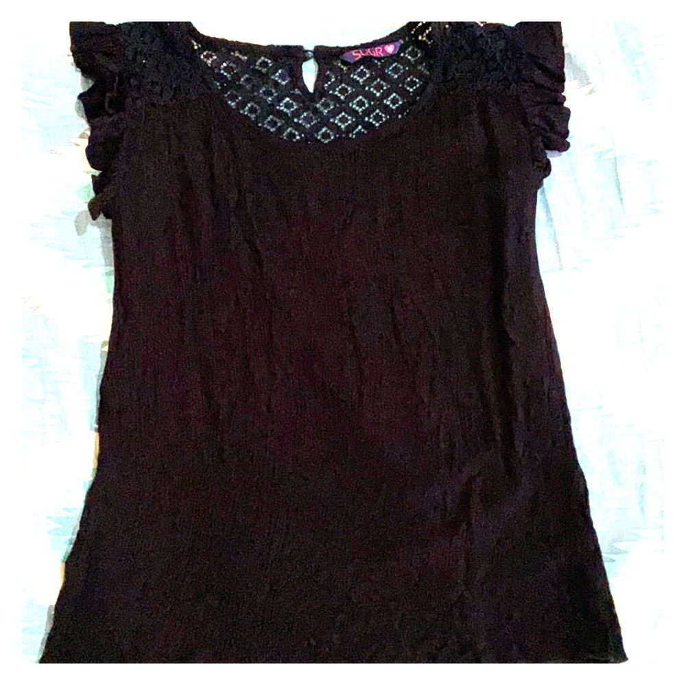Black crushed and lace back top